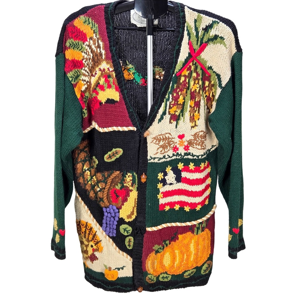 Women's Vintage Eagle's Eye XL Cardigan Thanksgiving Fall Harvest Novelty Knit